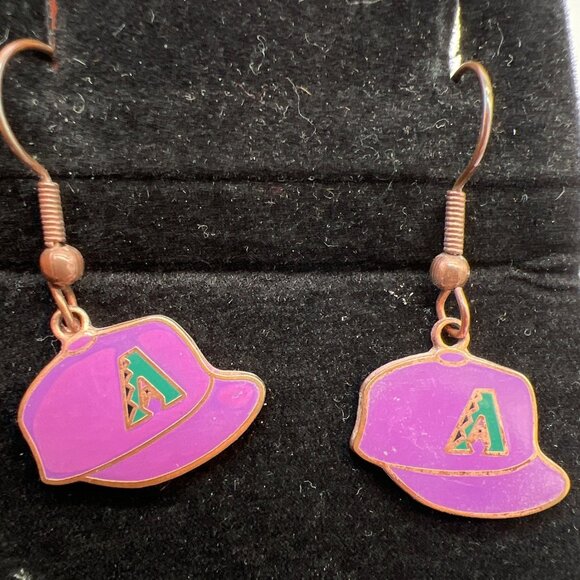 Arizona Diamondbacks Purple Cap Dangle Earrings W/ Metal Hooks - Picture 3 of 5